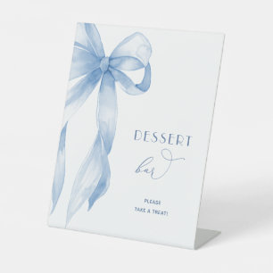 Elegant Dusty Blue Bow Bridal Shower Dessert Bar Pedestal Sign
