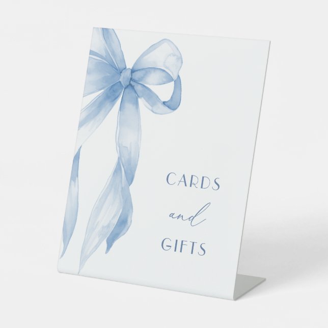 Elegant Dusty Blue Bow Cards and Gifts  Pedestal Sign (Front)