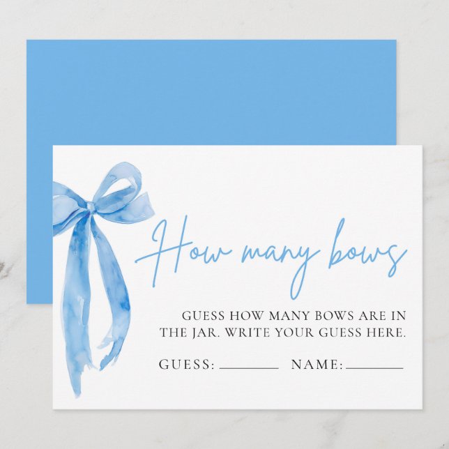 Elegant Dusty Blue Bow Guess How Many Bows Game Invitation (Front/Back)