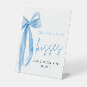 Elegant Dusty Blue Bow Guess How Many Kisses Game Pedestal Sign