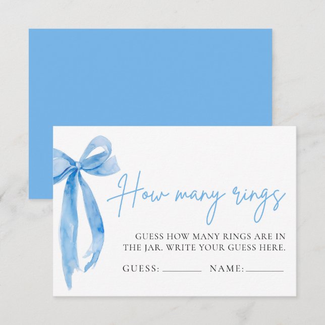 Elegant Dusty Blue Bow Guess How Many Rings Game Invitation (Front/Back)