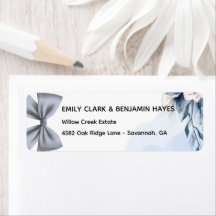 Elegant Dusty Blue Bow Wedding Return Adress