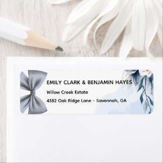 Elegant Dusty Blue Bow Wedding Return Adress