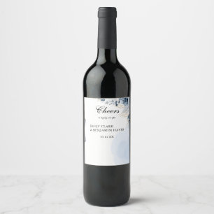 Elegant Dusty Blue Bow Wedding Return Adress Wine Label