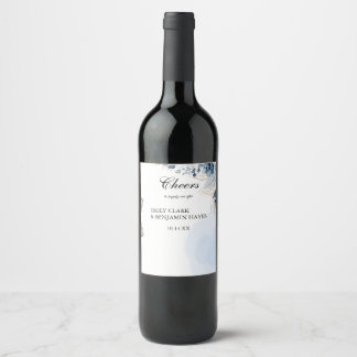 Elegant Dusty Blue Bow Wedding Return Adress Wine Label