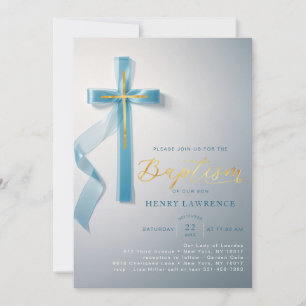 Elegant Dusty Blue Boy Baptism Invitation