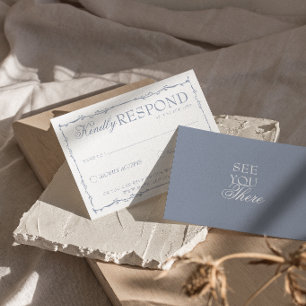 Elegant Dusty Blue Branches Boho Old Money Wedding RSVP Card