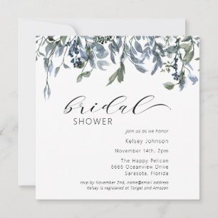 Elegant Dusty Blue Bridal Shower Invitation