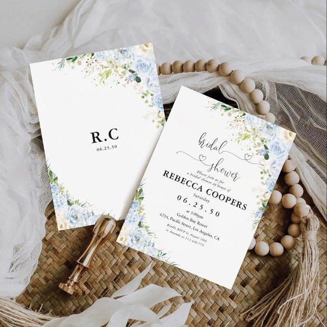 Elegant Dusty Blue Bridal Shower Invitation (Creator Uploaded)