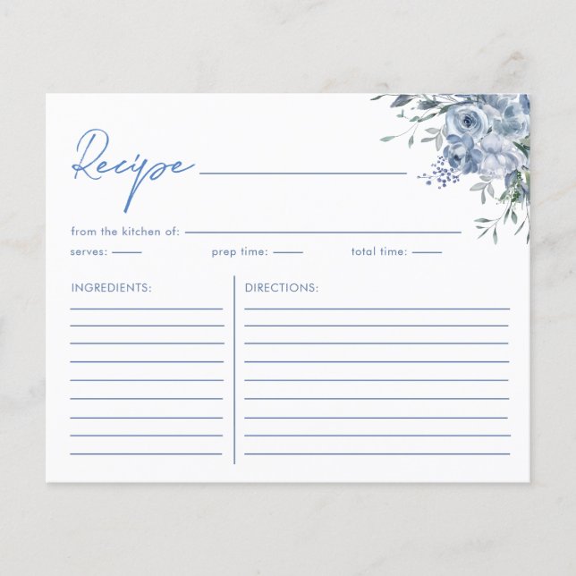 Elegant Dusty Blue Bridal Shower Recipe Card (Front)