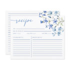 Elegant Dusty Blue Bridal Shower Recipe Card