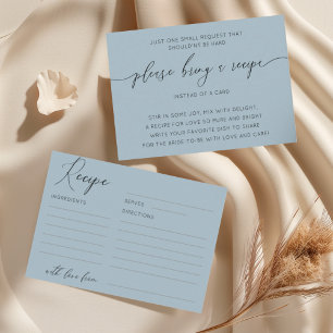 Elegant Dusty Blue Bridal Shower Recipe  Enclosure Card