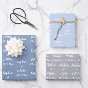 Elegant Dusty Blue Bride Groom Names Weddings Wrapping Paper Sheet