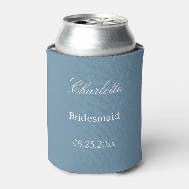Elegant Dusty Blue Bridesmaid Favour Can Cooler (Can Front)