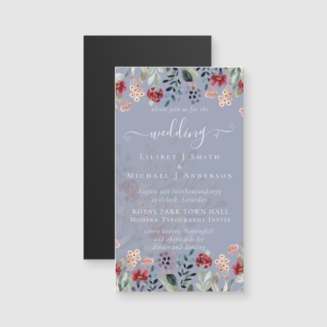 Elegant Dusty Blue Burgundy Floral Wedding (Front/Back)