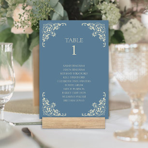 Elegant Dusty Blue Butter Yellow Vintage Border Table Number