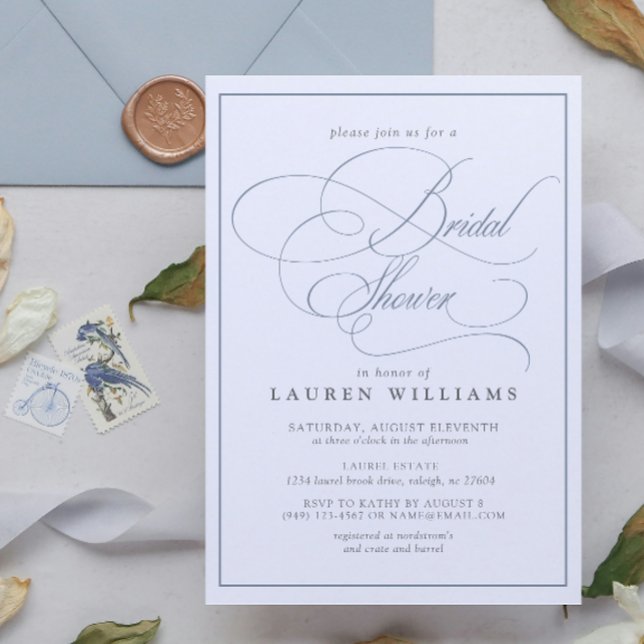 Elegant Dusty Blue Calligraphy Bridal Shower Invitation (Bridal Shower Invitation!)