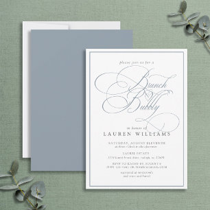 Elegant Dusty Blue Calligraphy Brunch & Bubbly Invitation