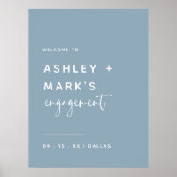 Elegant Dusty Blue Calligraphy Engagement Welcome