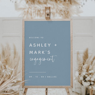 Elegant Dusty Blue Calligraphy Engagement Welcome Poster