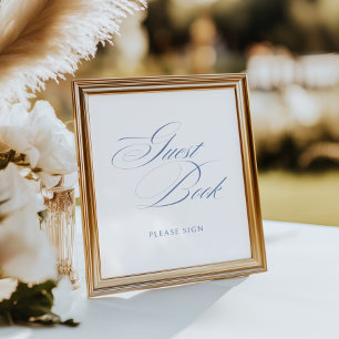 Elegant Dusty Blue Calligraphy Guest Book Wedding 