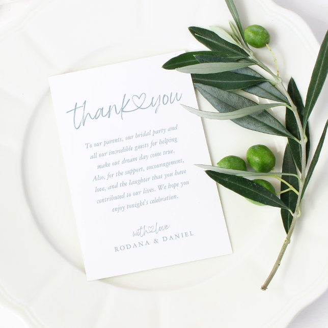 Elegant Dusty Blue Calligraphy Heart Wedding Place Card (Elegant Dusty Blue Calligraphy Heart Wedding Place Card)