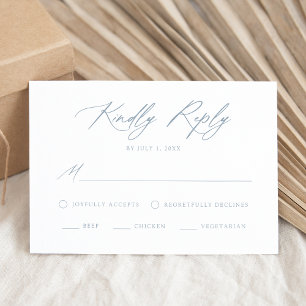 Elegant Dusty Blue Calligraphy Meal Choice Wedding RSVP Card