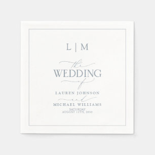 Elegant Dusty Blue Calligraphy Monogram Wedding Napkin