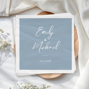 Elegant Dusty Blue Calligraphy Names Wedding Napkin