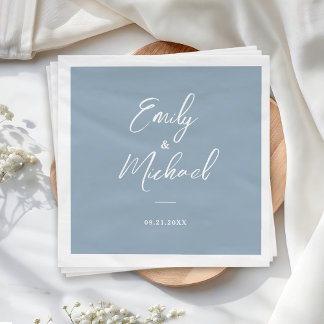 Elegant Dusty Blue Calligraphy Names Wedding Napkin