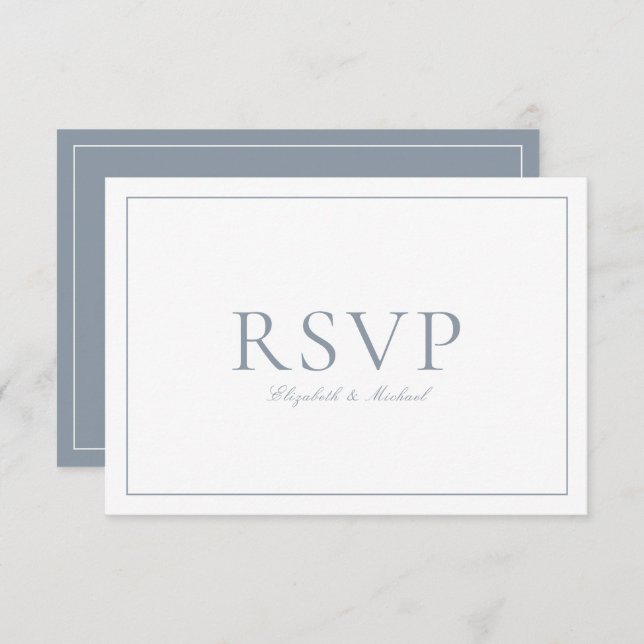 Elegant Dusty Blue Calligraphy Script Wedding RSVP (Front/Back)