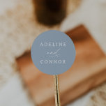 Elegant Dusty Blue Calligraphy Wedding Classic Round Sticker<br><div class="desc">Add a finishing touch to your wedding mailings,  decor,  and more with these modern and elegant dusty blue round stickers.</div>