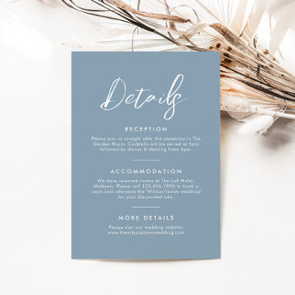 Elegant Dusty Blue Calligraphy Wedding Details Enclosure Card