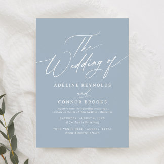 Elegant Dusty Blue Calligraphy Wedding Invitation