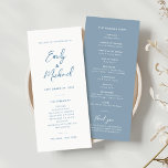 Elegant Dusty Blue Calligraphy Wedding Program Invitation<br><div class="desc">Our elegant dusty blue wedding program design with a combination of beautiful calligraphy script paired with simple, clean text is perfect for your chic wedding celebration. With blue text on a white background to the front of the card, the tonal blue reverse has contrasting white text, creating an elevated look...</div>