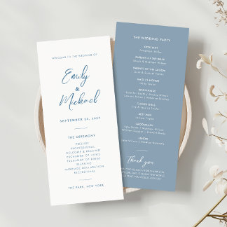 Elegant Dusty Blue Calligraphy Wedding Program Invitation