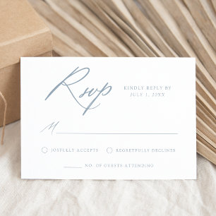 Elegant Dusty Blue Calligraphy Wedding RSVP Card