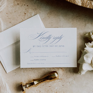 Elegant Dusty Blue Calligraphy Wedding RSVP Card