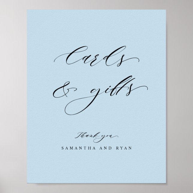 Elegant Dusty Blue Cards and Gifts Wedding Sign (Front)