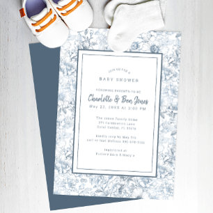 Elegant Dusty Blue Chinoiserie Baby Shower Invitation