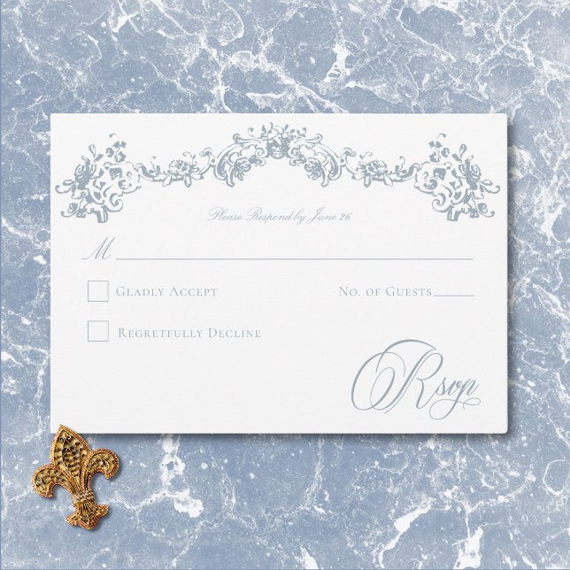 Elegant Dusty Blue Chinoiserie Cherub Wedding RSVP Card (Elegant Dusty Blue Chinoiserie Cherub Wedding RSVP Card)