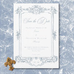 Elegant Dusty Blue Chinoiserie Cherub Wedding Save The Date<br><div class="desc">Elevate your special day with our elegant, vintage Baroque-style wedding save the date card, a masterpiece of timeless elegance. Featuring a delicate French dusty blue chinoiserie medallion with an urn and twin cherub angels on a pristine white background, this design exudes classic charm and sophistication. Its simplicity highlights its refined...</div>