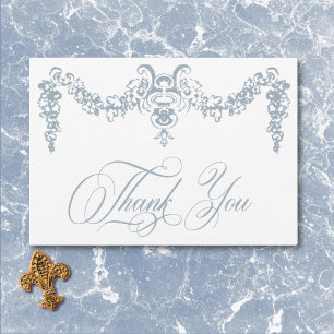 Elegant Dusty Blue Chinoiserie Cherub Wedding Thank You Card