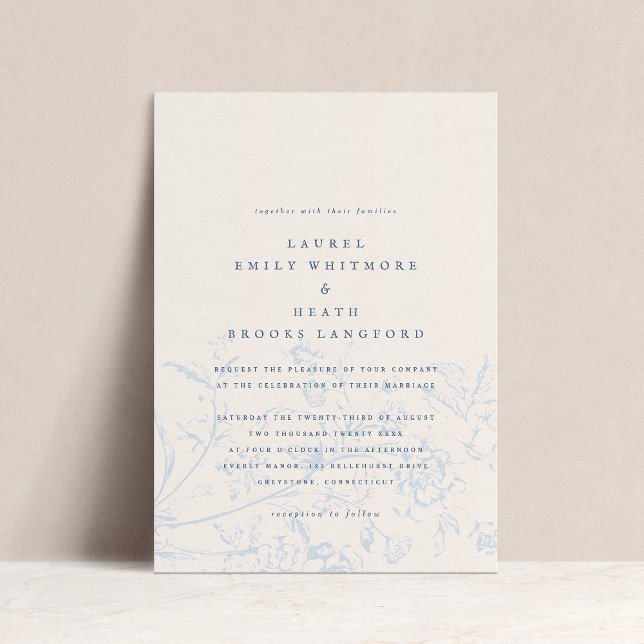 Elegant Dusty Blue Chinoiserie Floral Wedding Invitation (Creator Uploaded)