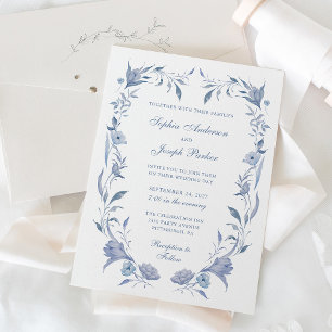 Elegant Dusty Blue Chinoiserie Wedding Invitation