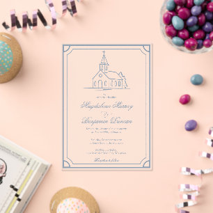 Elegant Dusty Blue Christian Chapel Church Wedding Acrylic Invitations