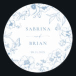Elegant Dusty Blue Classic Floral Wedding  Classic Round Sticker<br><div class="desc">Elegant dusty blue floral wedding sticker.</div>