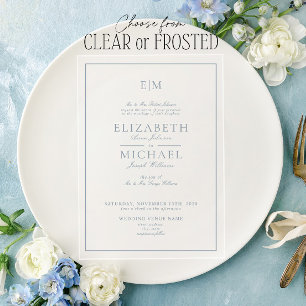 Elegant Dusty Blue Classic Script Monogram Wedding Acrylic Invitations