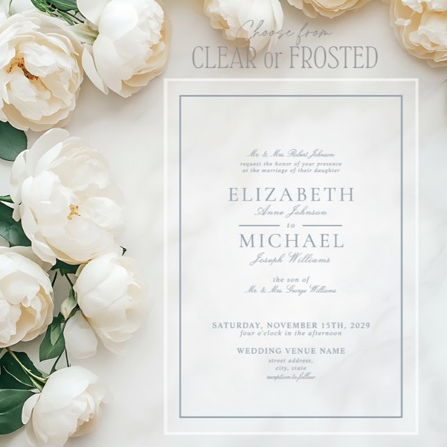 Elegant Dusty Blue Classic Script Wedding Acrylic Invitations (Creator Uploaded)