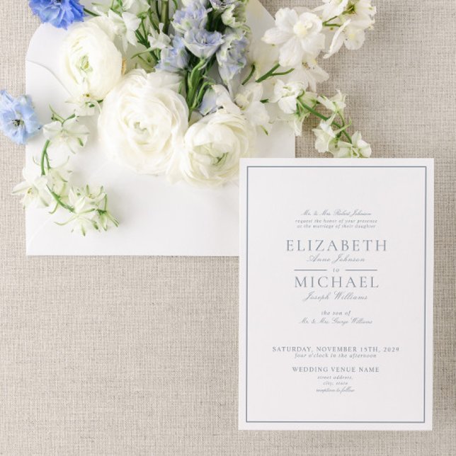 Elegant Dusty Blue Classic Script Wedding Invitation (Creator Uploaded)